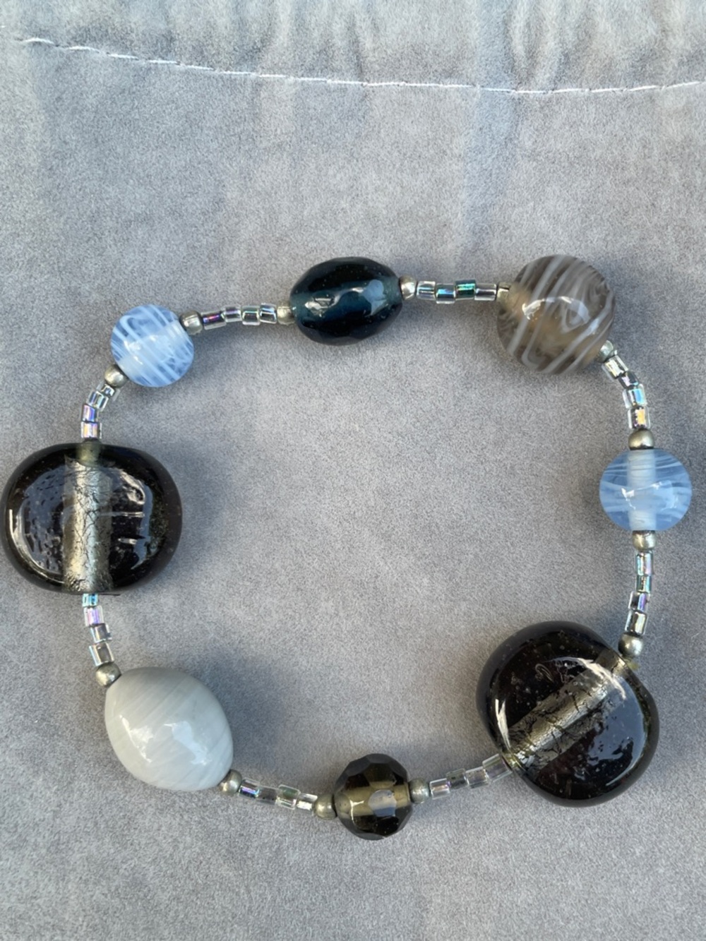 Handmade Black and Blue Glass Bead Bracelet